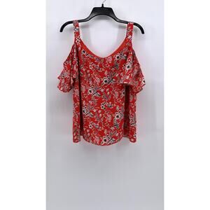 PARAPHRASE Women's Red Floral Cold-Shoulder Top SZ L